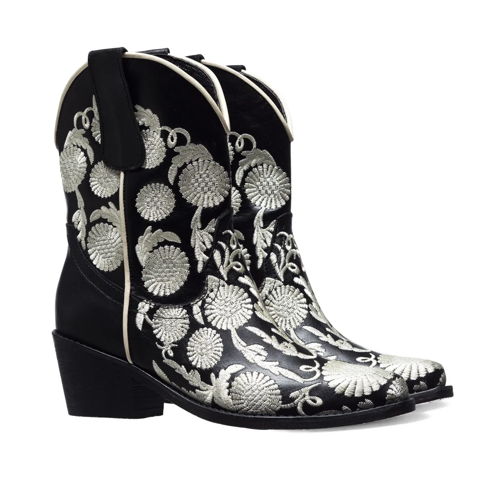 Bota Texana Flores Hueso