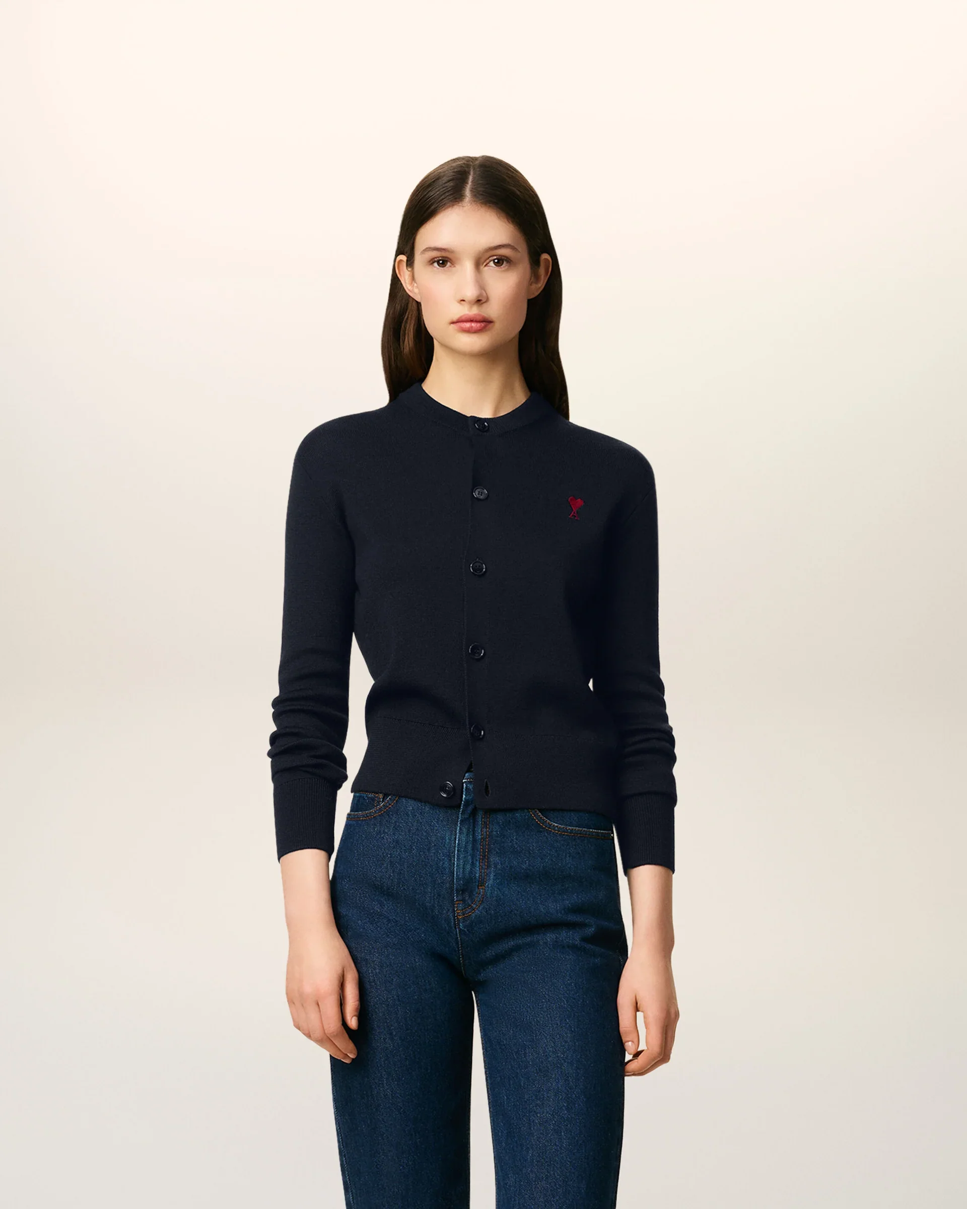 Cardigan Crewneck With Contrasted Ami De Coeur Unisex