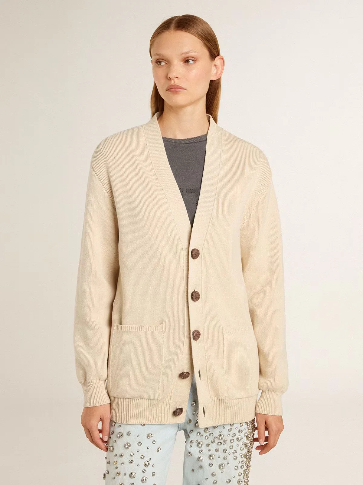 Cardigan Golden Knit With Logo
