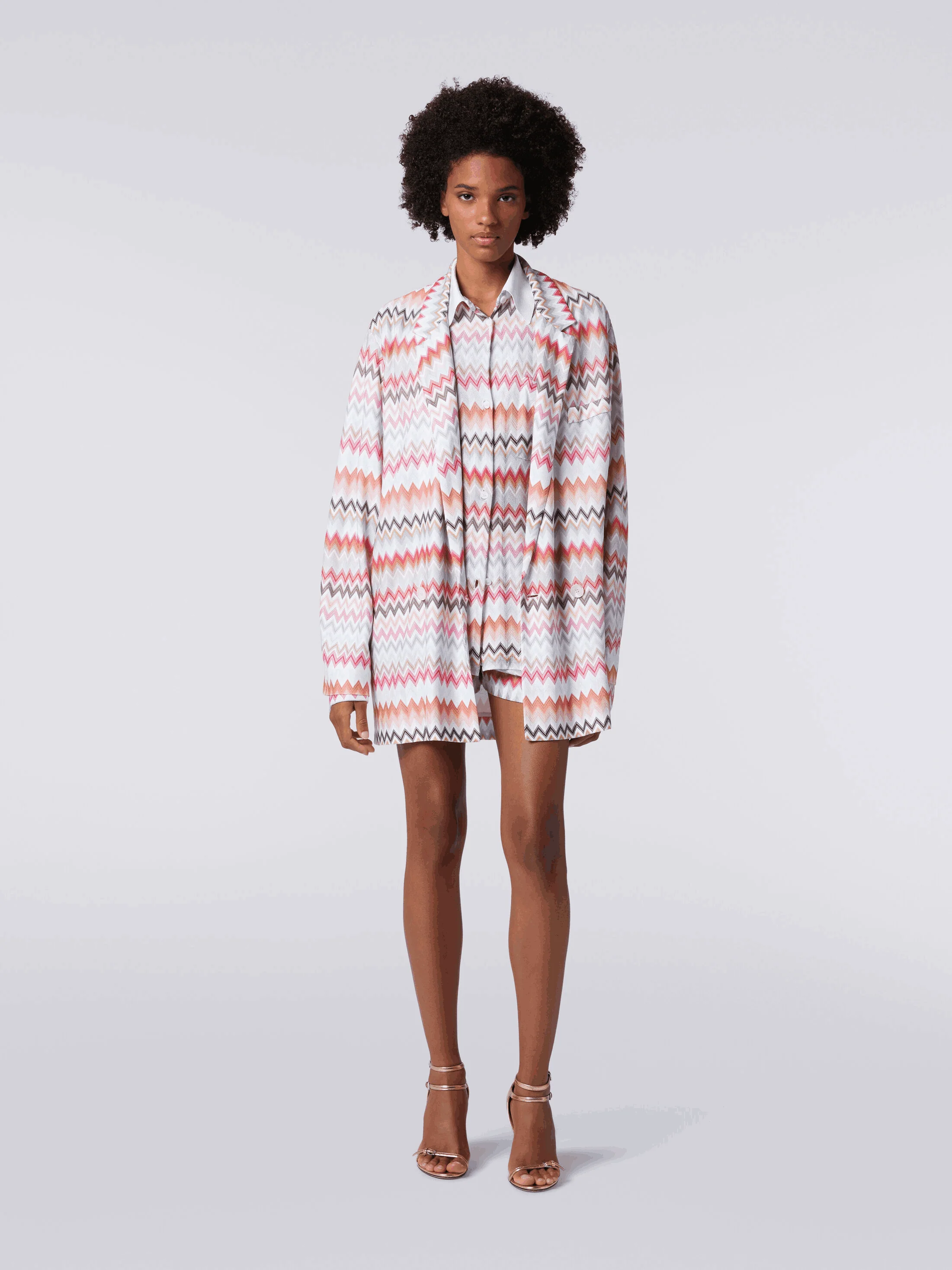 Blazer De Algodón y Viscosa Estampado Zigzag