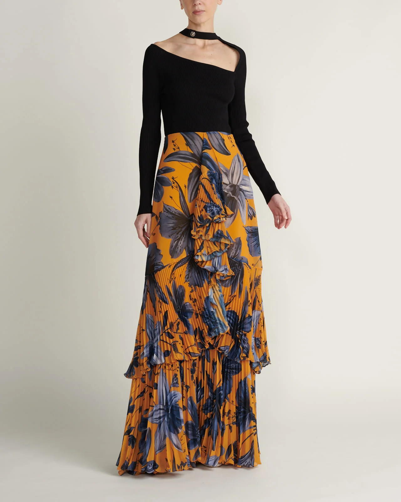 Falda Maxi Floral Mostaza
