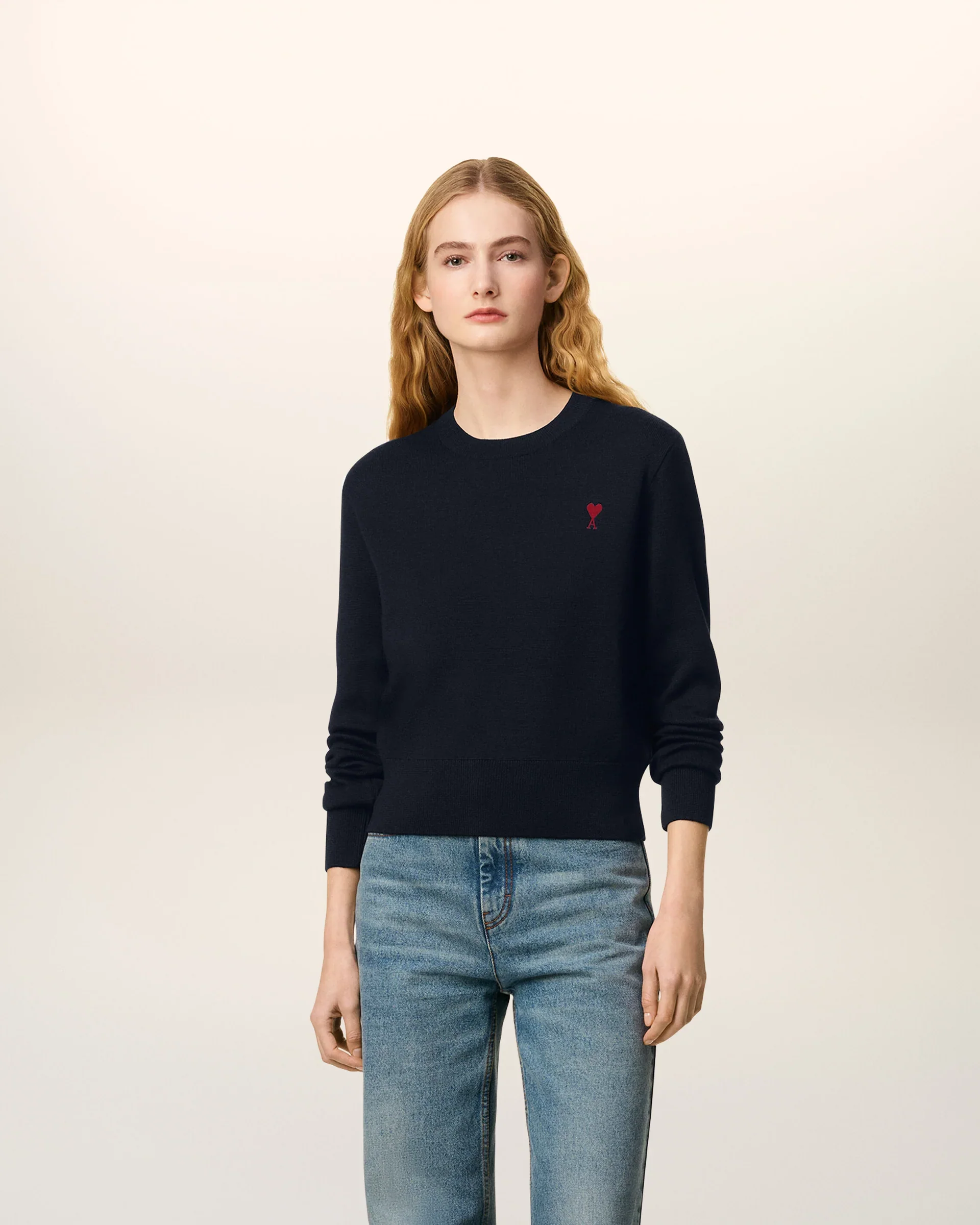 Jersey Crewneck With Contrasted Ami De Coeur Unisex