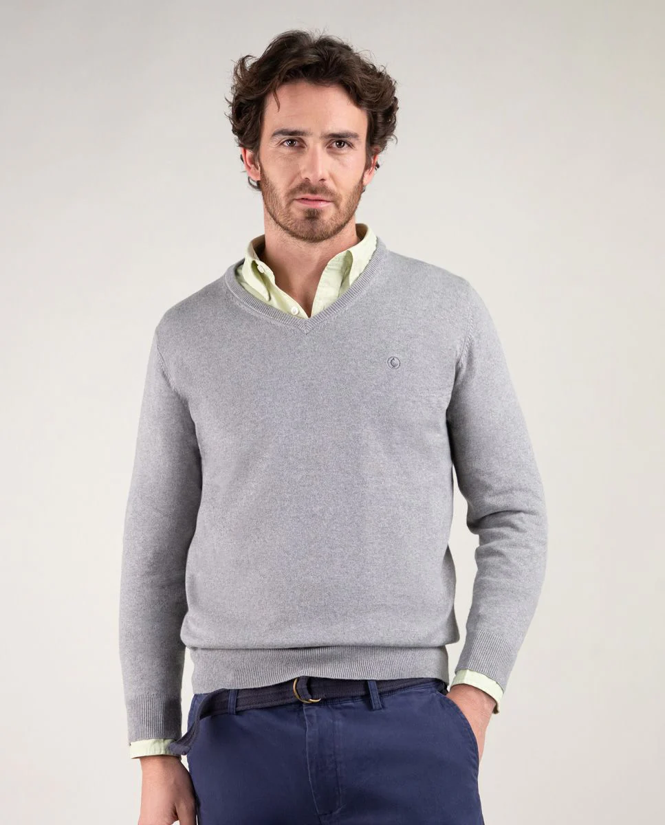 Jersey Cuello Pico Coderas Gris