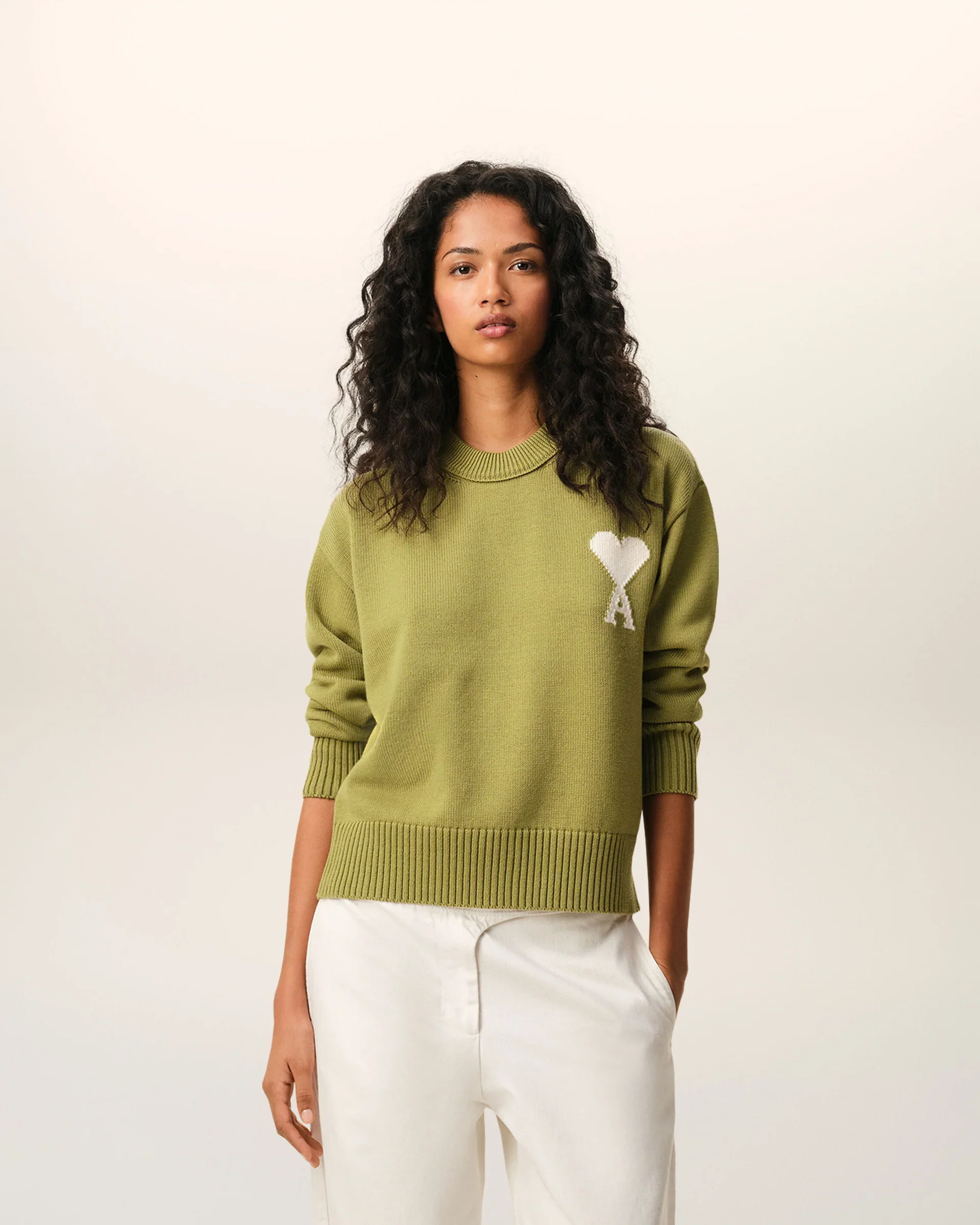 Jersey De Cuello Redondo De Lana Y Algodón Verde Ami De Coeur Unisex