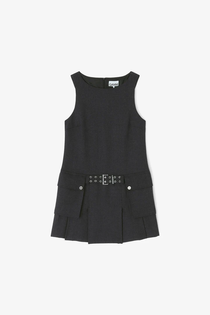 Mini Vestido Belted Suiting Wool