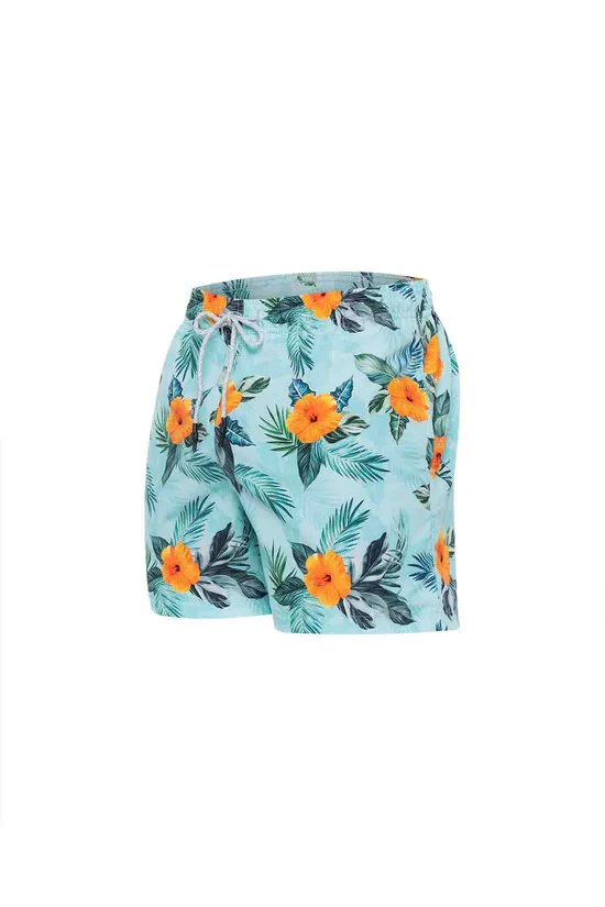 Pantaloneta Hawaiian Flowers Cyan - Image 2