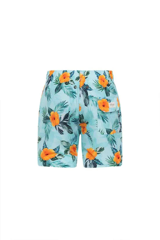 Pantaloneta Hawaiian Flowers Cyan - Image 3
