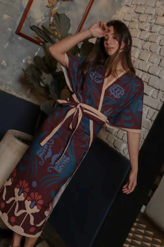 Short Kimono Agave Linen Vino