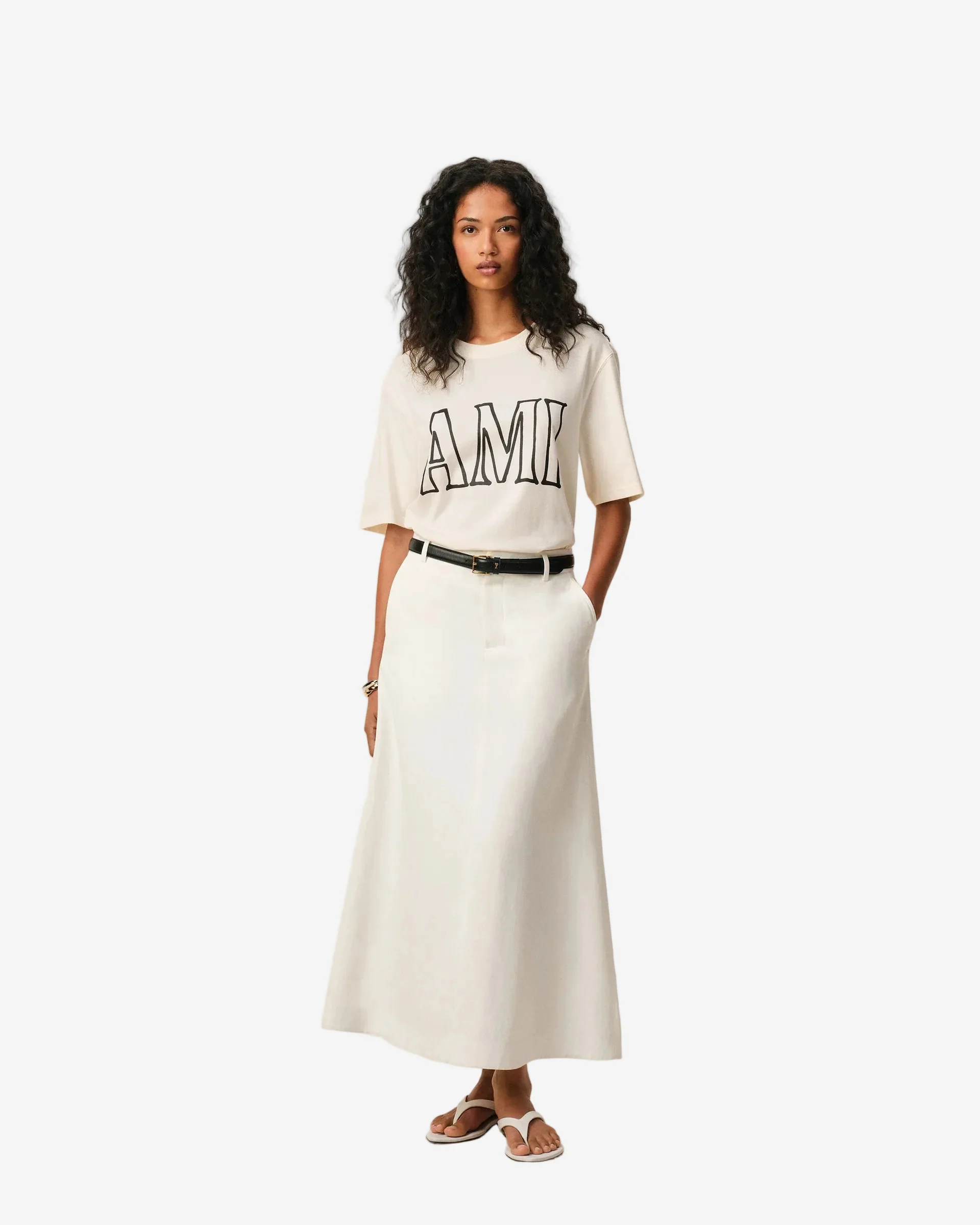 T-Shirt Blanca De Algodón Con Estampado Ami Paris Unisex - Image 6