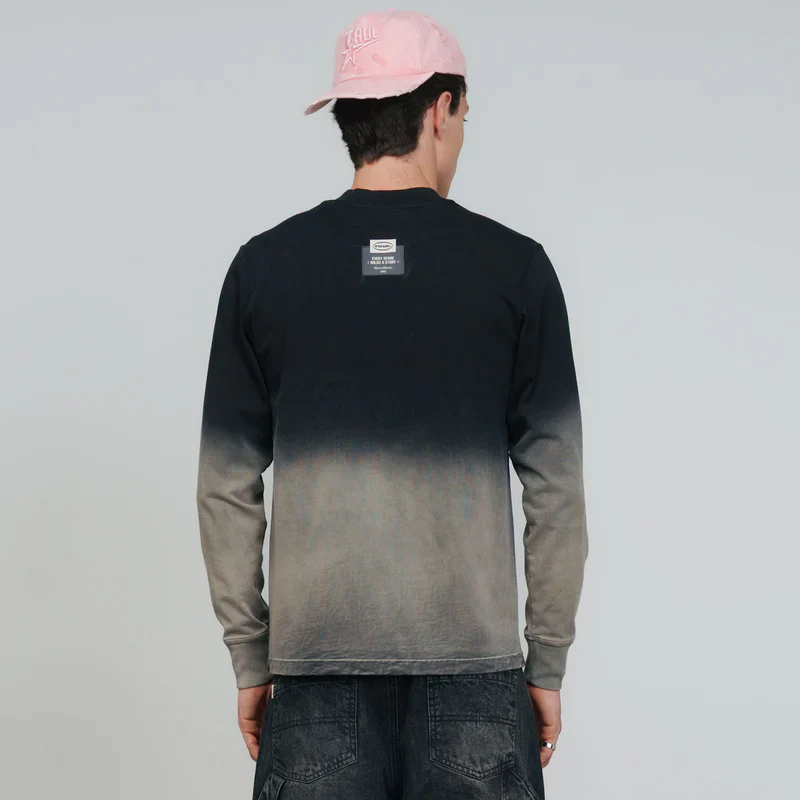 T-Shirt Manga Larga Cromada Negro/Blanco - Image 3