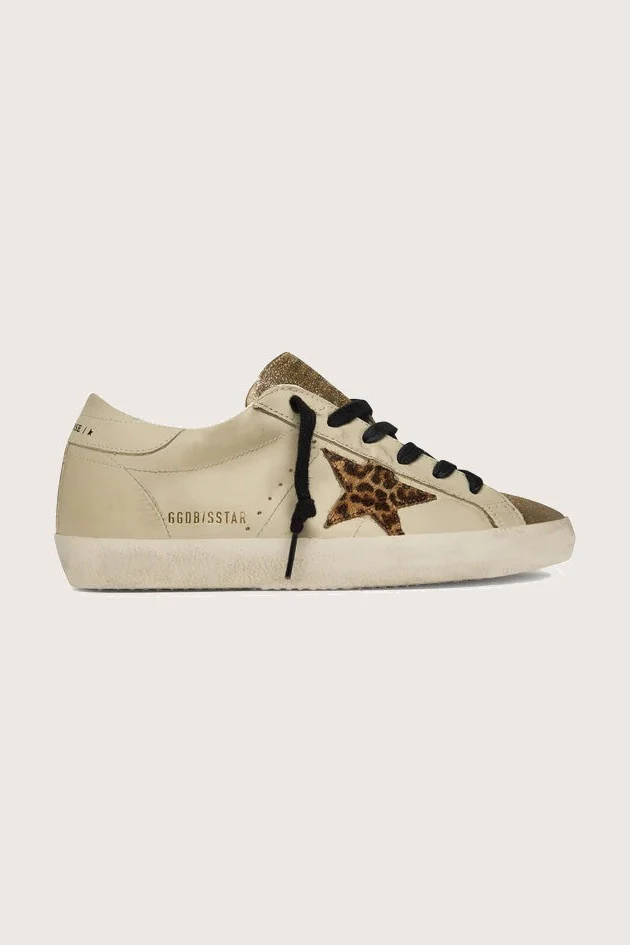Tenis Golden Goose Super Star Leather Glitter Heel Leopard Horsy Star Mujer