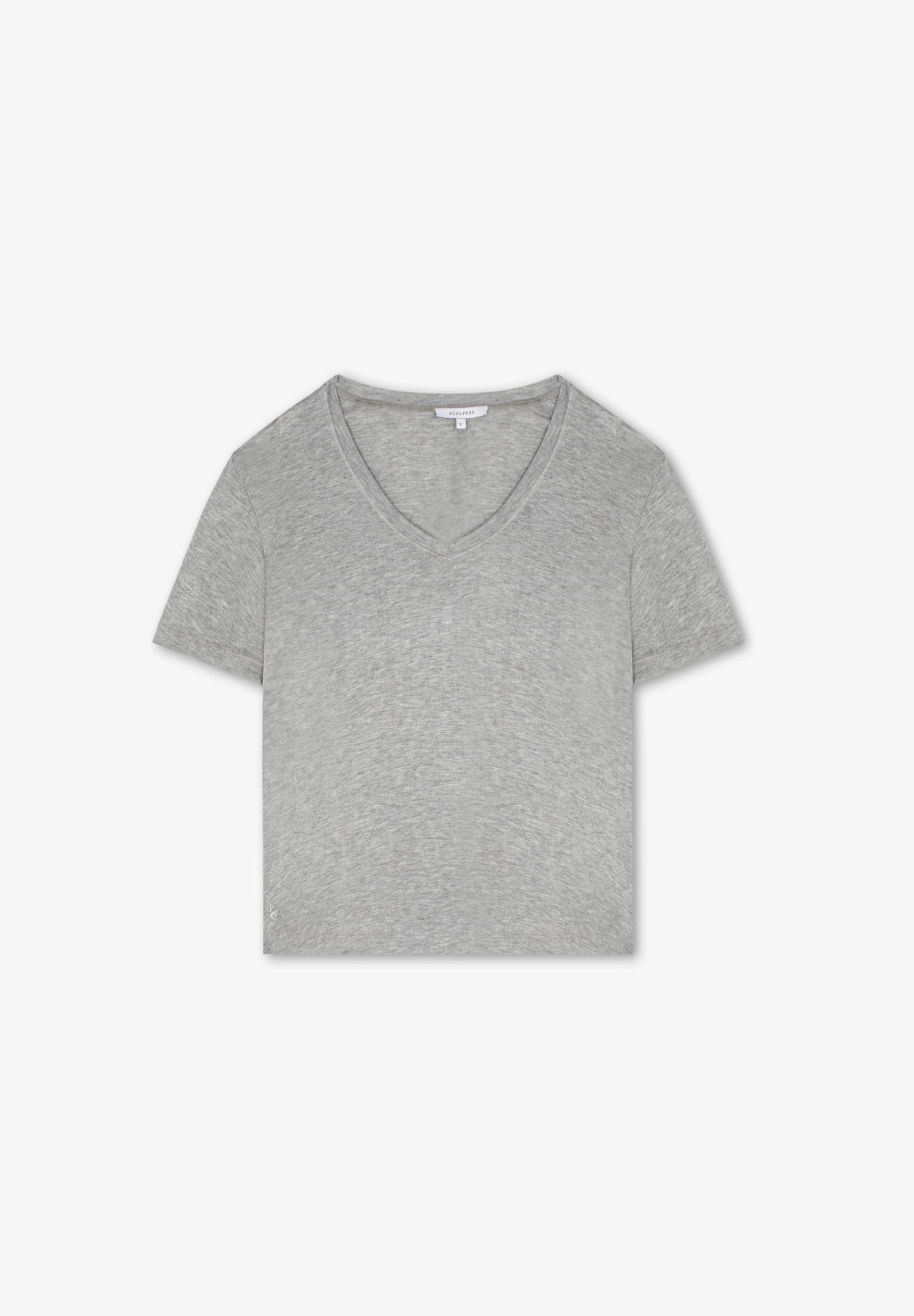 T-Shirt V Neck Lurex Tee Grey Melange L