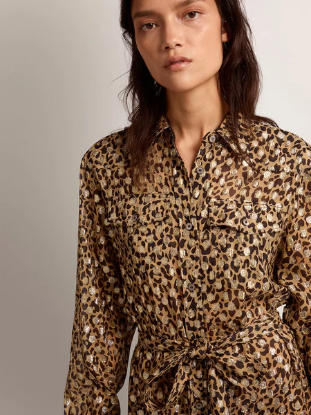 Midi Vestido Golden Goose Mujer Chemisier Leopard Print