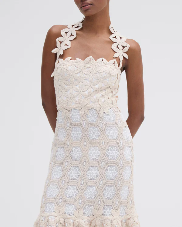 Vestido Midi De Crochet Natural - Image 3